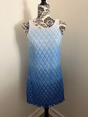 Lilly Pulitzer Marquette Sleeveless Blue Ombre Lace Shift Dress Size XS